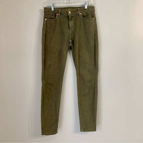 𝅺MICHAEL Kors Izzy Skinny Jeans Safari Green With Gold Woman’s pants Size 4 - Picture 1 of 6
